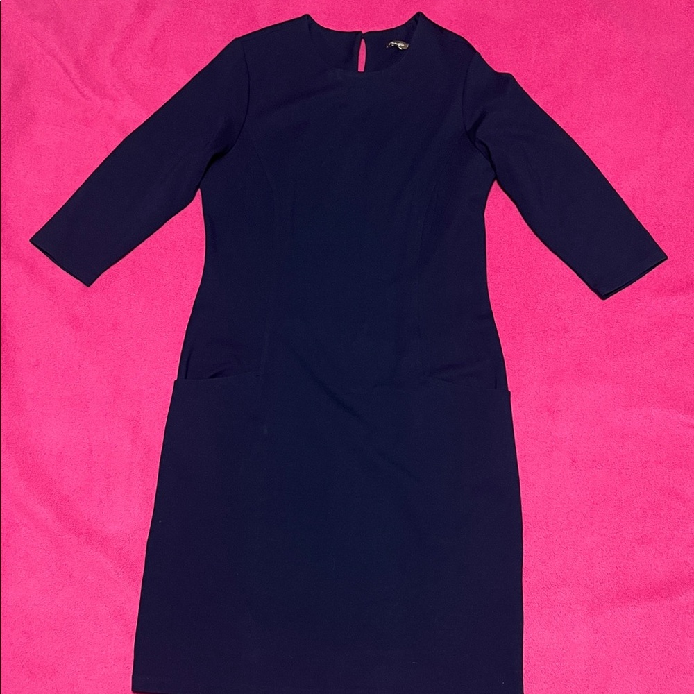 Tailored Navy Long-Sleeve Sheath Dress